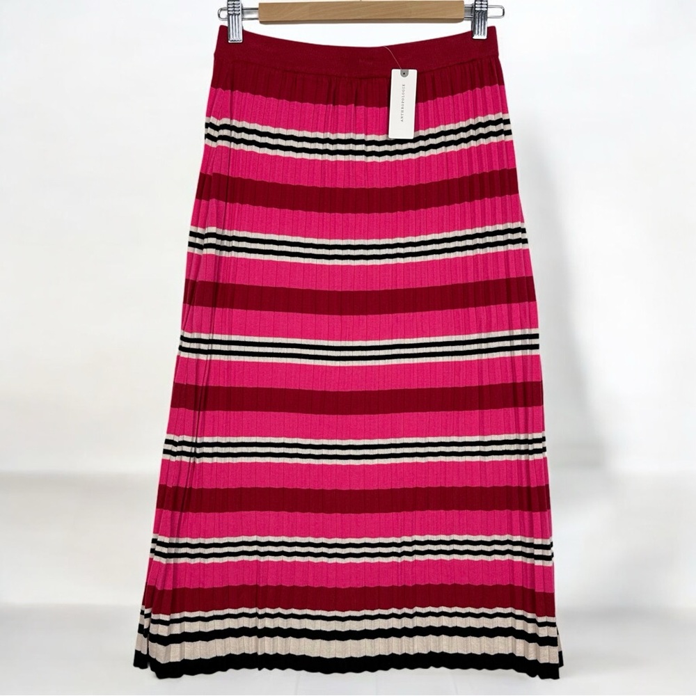 Dolan Anthropologie Dora Striped Pleated Knit Sweater Midi Skirt Hot Pink S NWT